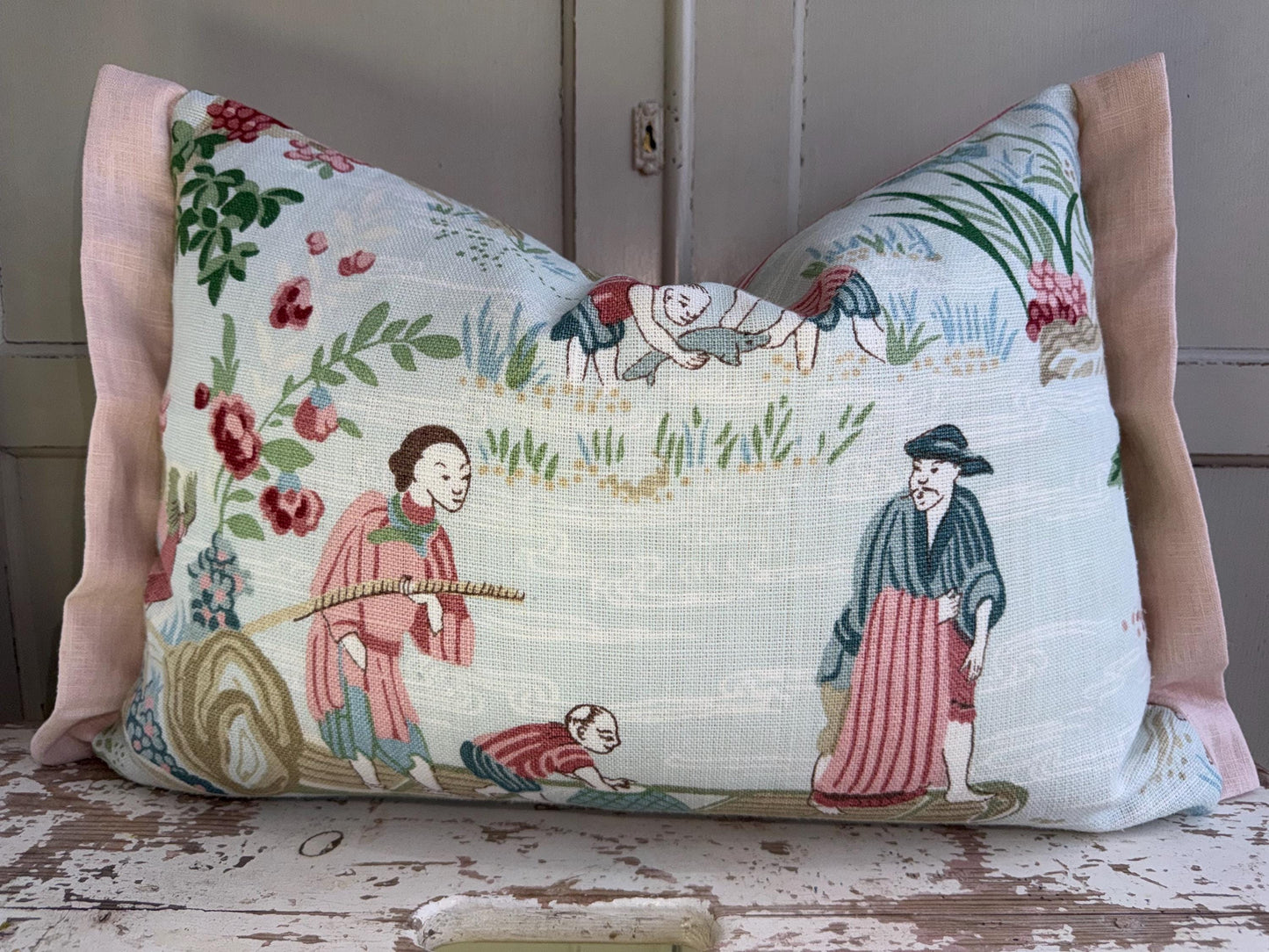 Schumacher Luxury Designer Yangtze River Aqua Cushion Pillow Cover