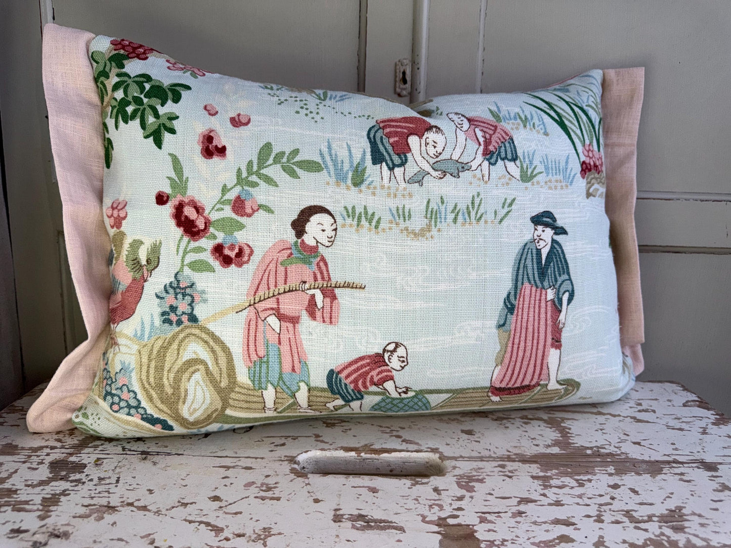 Schumacher Luxury Designer Yangtze River Aqua Cushion Pillow Cover