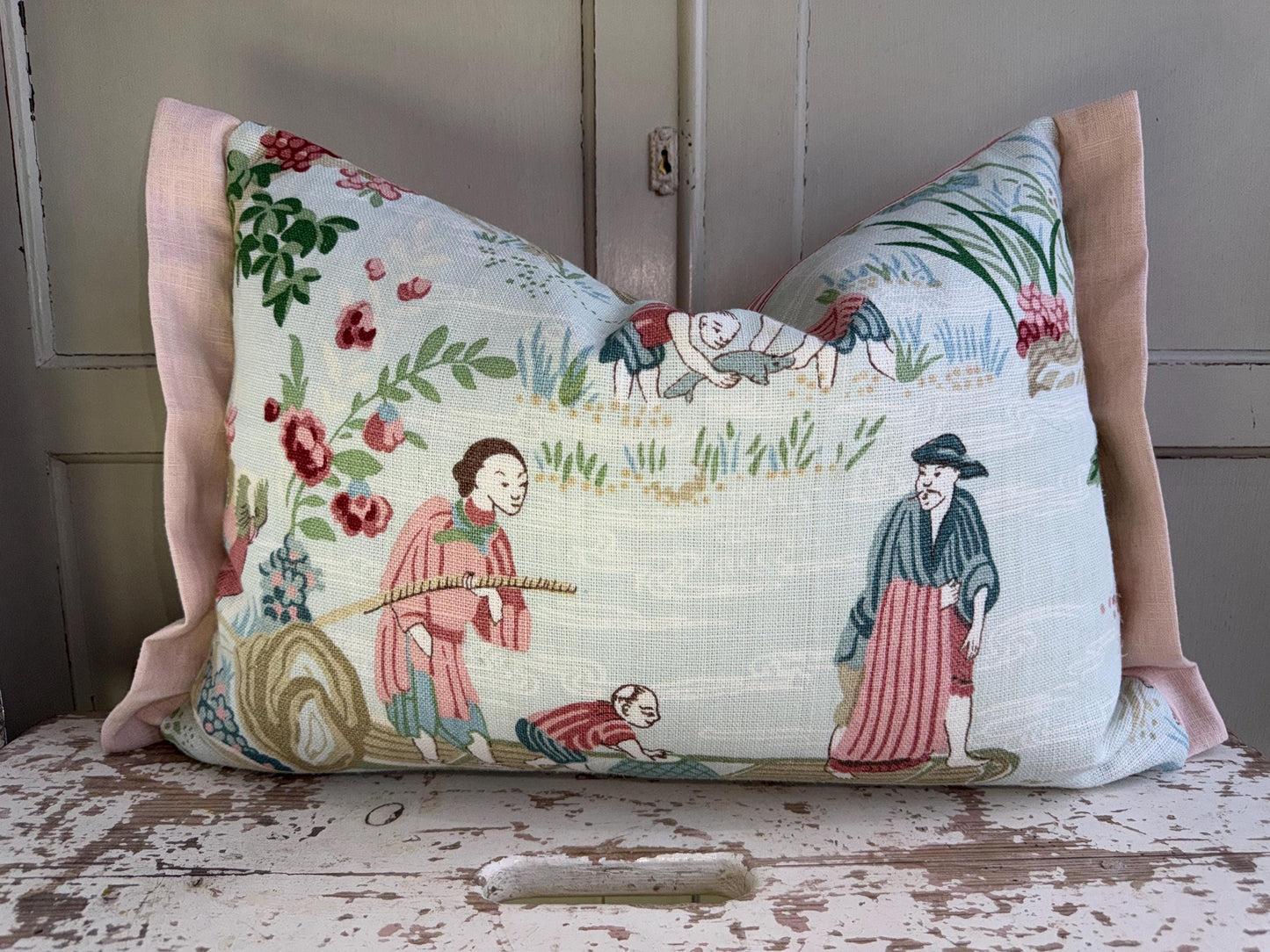 Schumacher Luxury Designer Yangtze River Aqua Cushion Pillow Cover