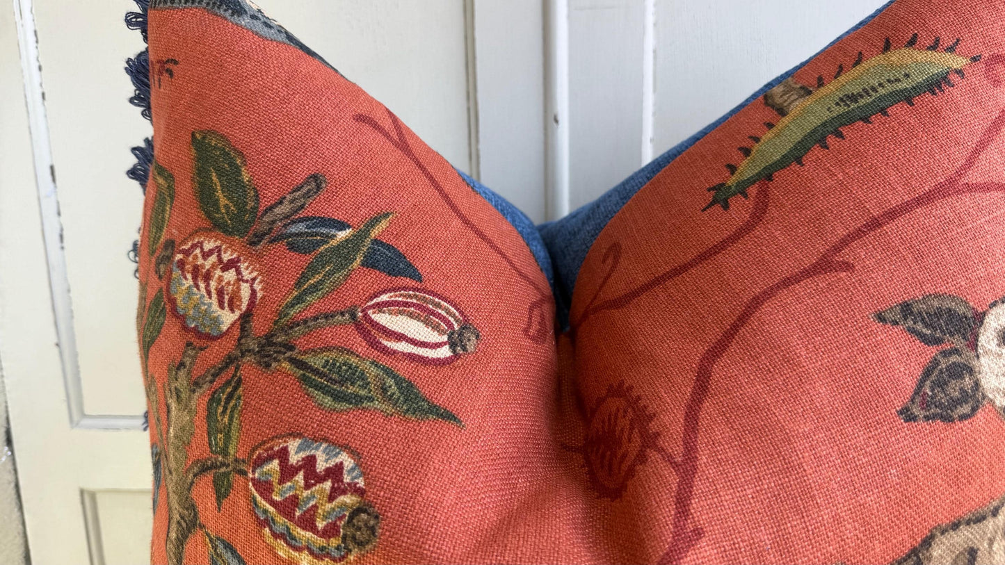 Schumacher Luxury Designer La Menagerie Pillow Cover Cushion Cover Flame Red