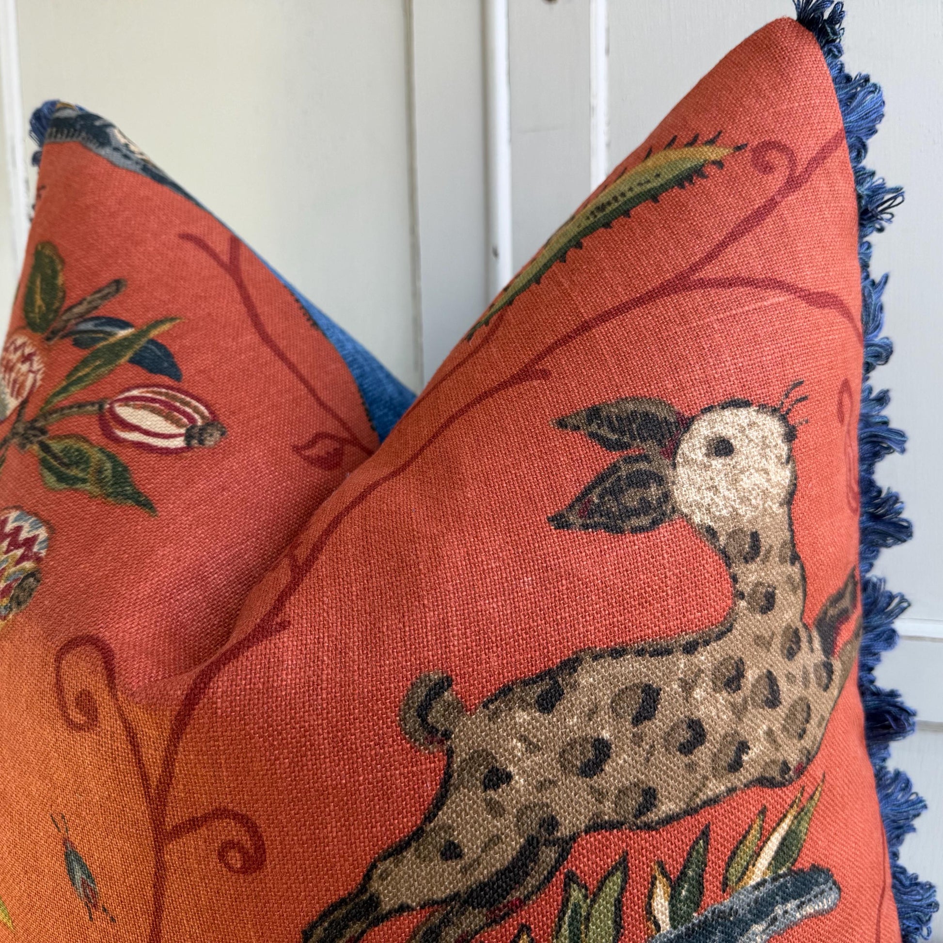 Schumacher Luxury Designer La Menagerie Pillow Cover Cushion Cover Flame Red