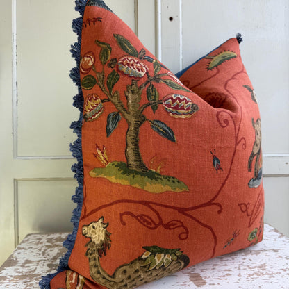 Schumacher Luxury Designer La Menagerie Pillow Cover Cushion Cover Flame Red