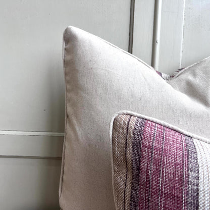 Fermoie Carskiey Broad Stripe Designer Burgundy Beige Linen Cushion Pillow Cover
