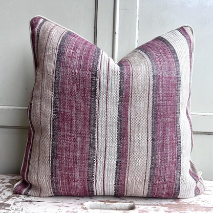 Fermoie Carskiey Broad Stripe Designer Burgundy Beige Linen Cushion Pillow Cover
