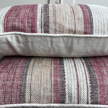 Fermoie Carskiey Broad Stripe Designer Burgundy Beige Linen Cushion Pillow Cover