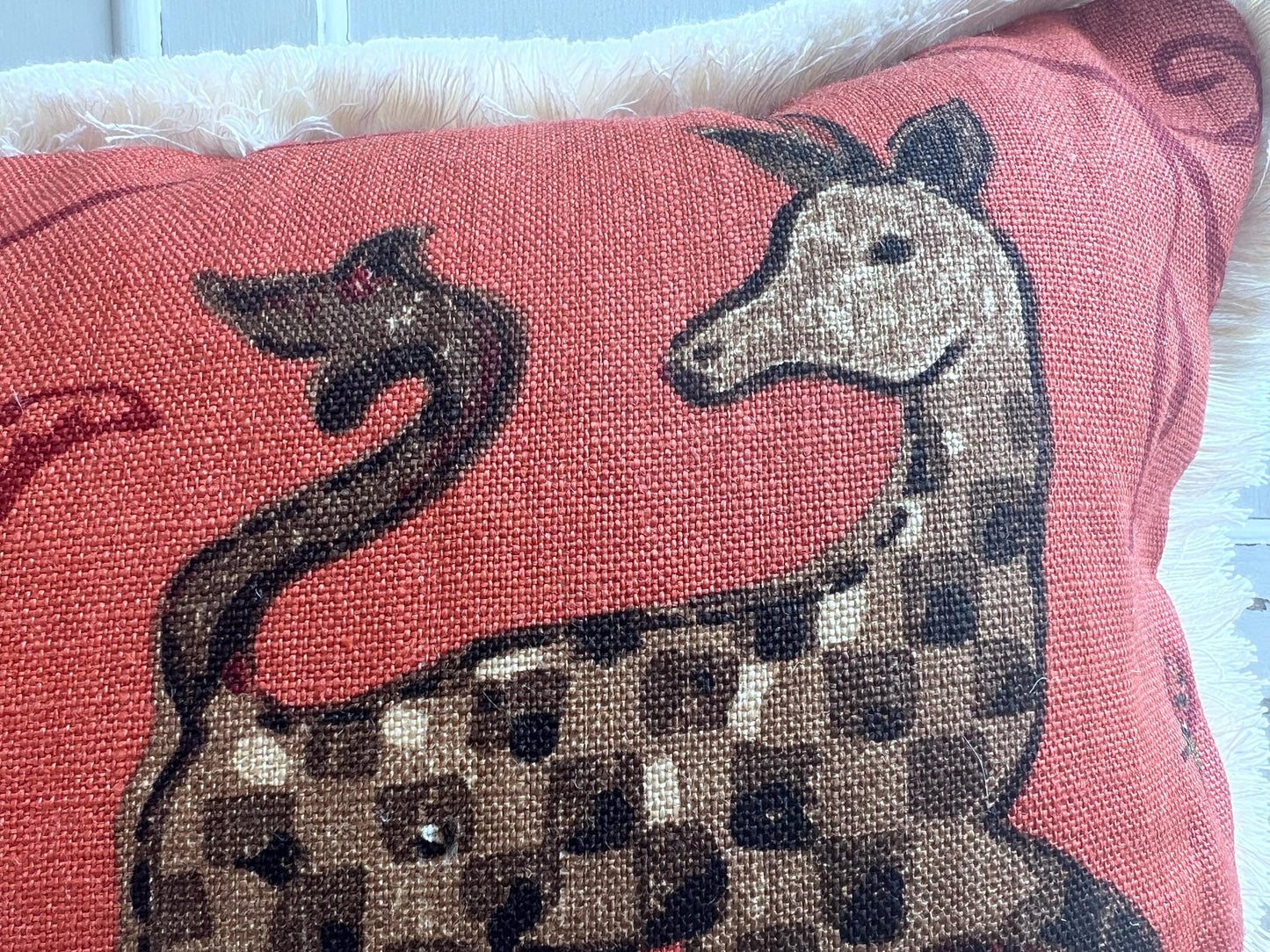 Schumacher Luxury Designer La Menagerie Pillow Cover Cushion Cover Flame Red