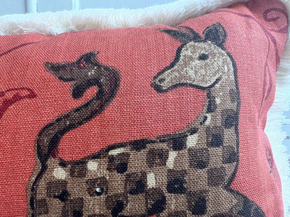 Schumacher Luxury Designer La Menagerie Pillow Cover Cushion Cover Flame Red