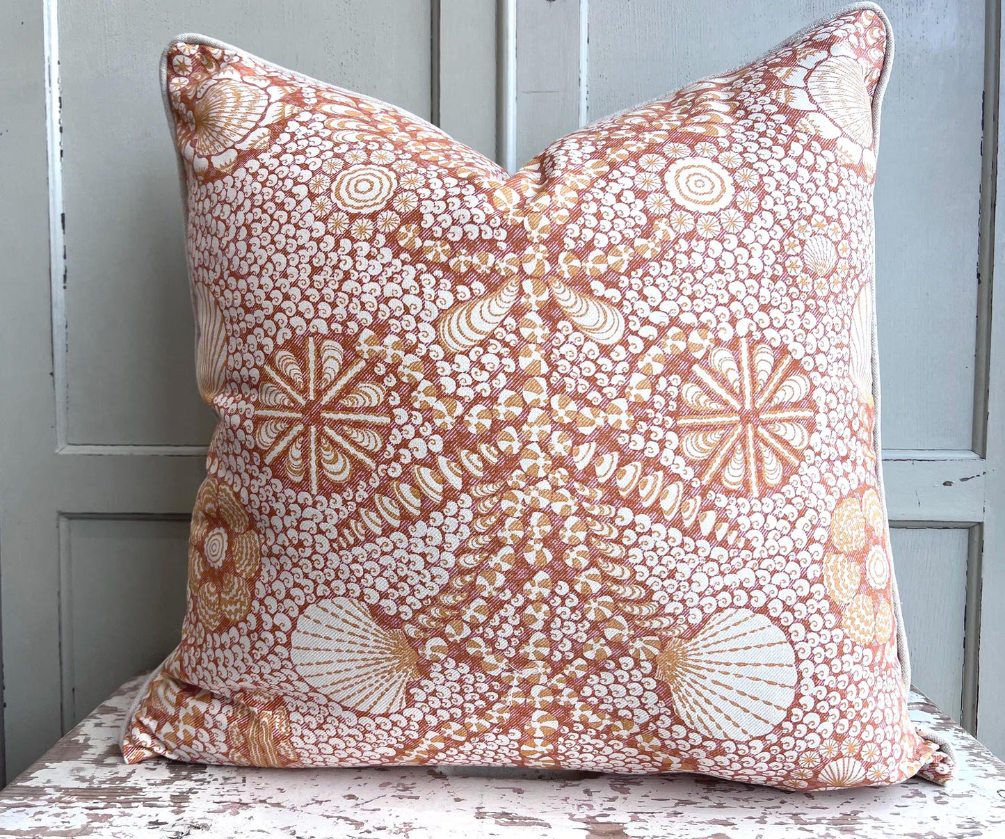 Cushions Made In Fermoie Shell Grotto Luxury Designer Bright Orange Cotton Cushion Pillow Throw Cover Colourway SHEL008