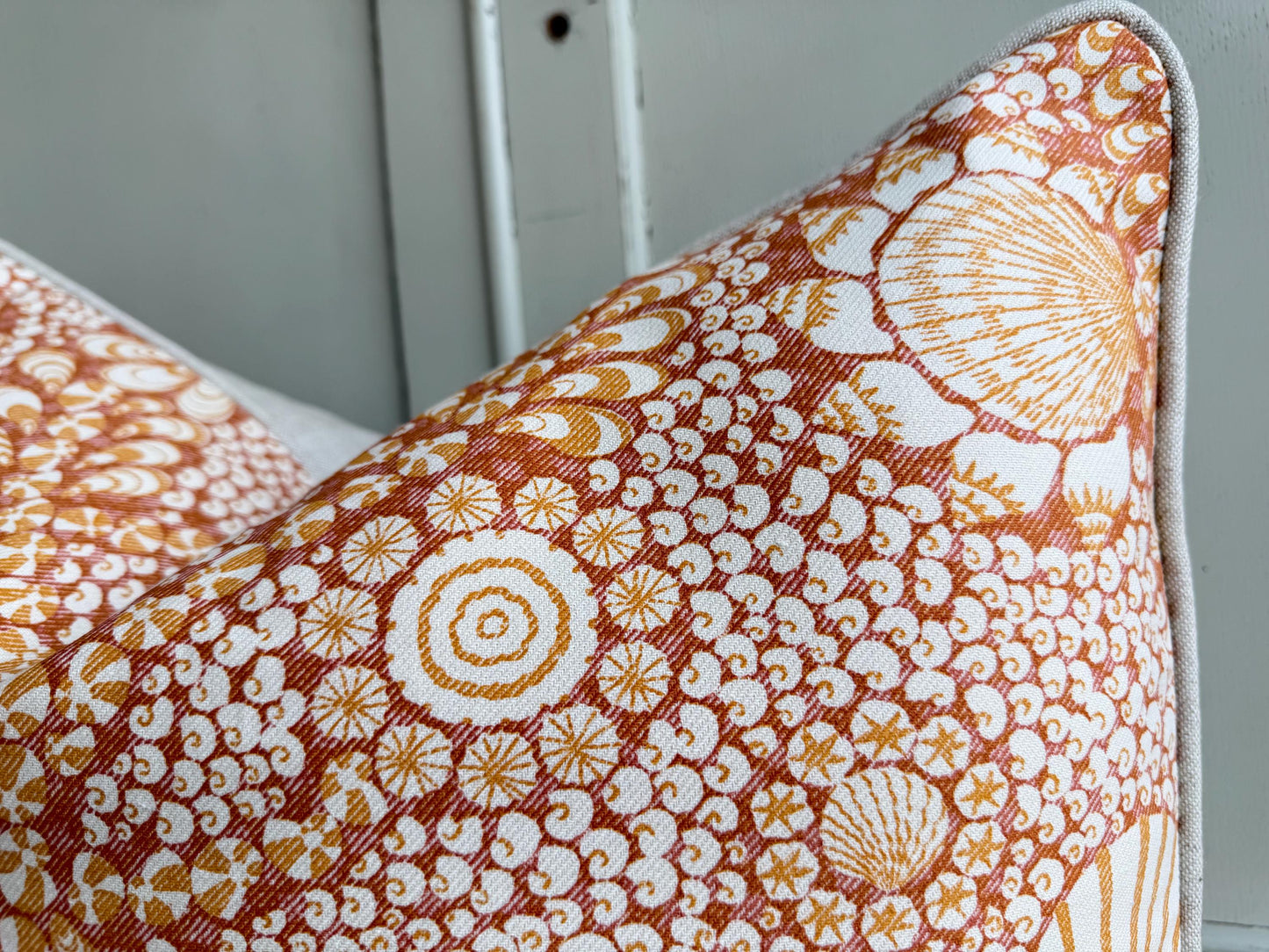 Cushions Made In Fermoie Shell Grotto Luxury Designer Bright Orange Cotton Cushion Pillow Throw Cover Colourway SHEL008
