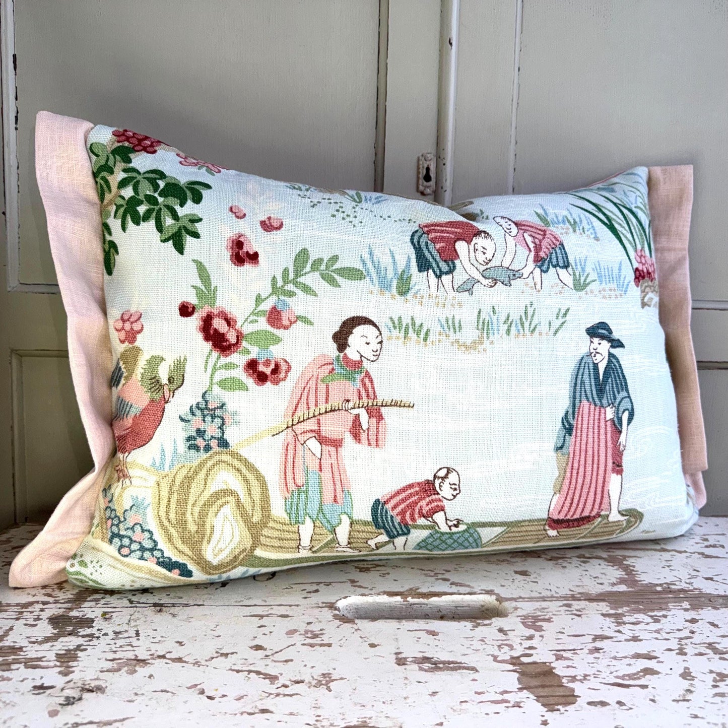 Schumacher Luxury Designer Yangtze River Aqua Cushion Pillow Cover