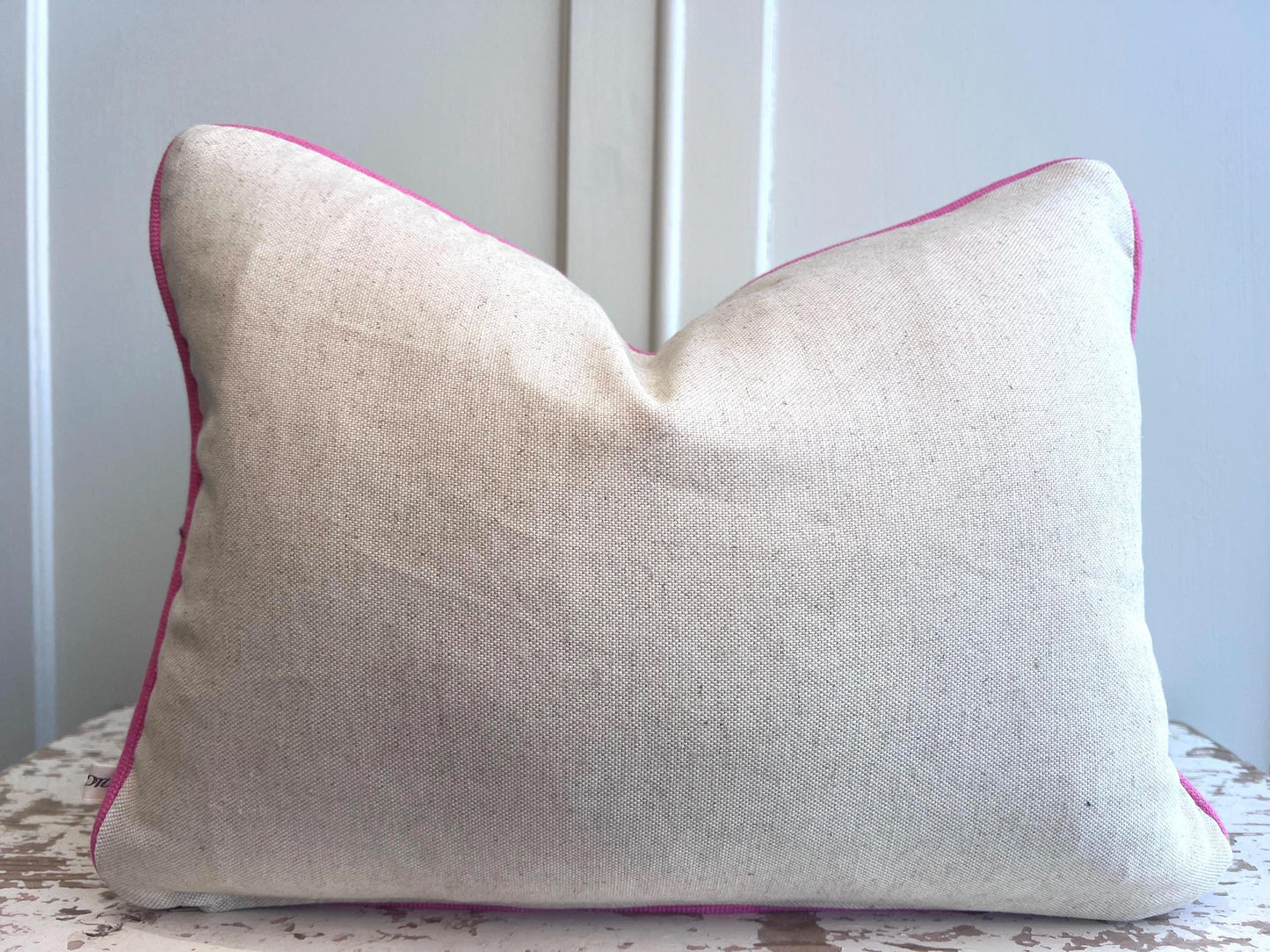 Cushions Made in Fermoie Savernake Linen Cushion Cover: Chartreuse Yellow Green Pillow With Bright Pink Piping