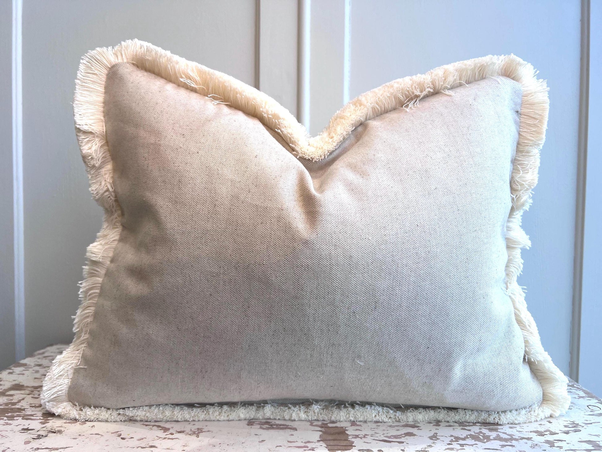 Cushions Made In Fermoie Mendip Pink Neutral Cotton Cushion Pillow Throw Cover Brush Fringe