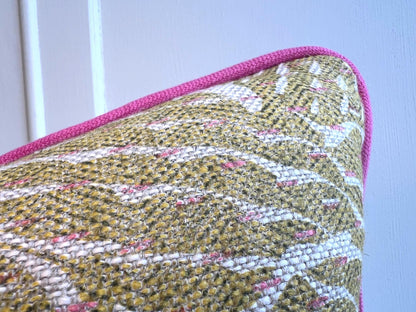 Cushions Made in Fermoie Savernake Linen Cushion Cover: Chartreuse Yellow Green Pillow With Bright Pink Piping