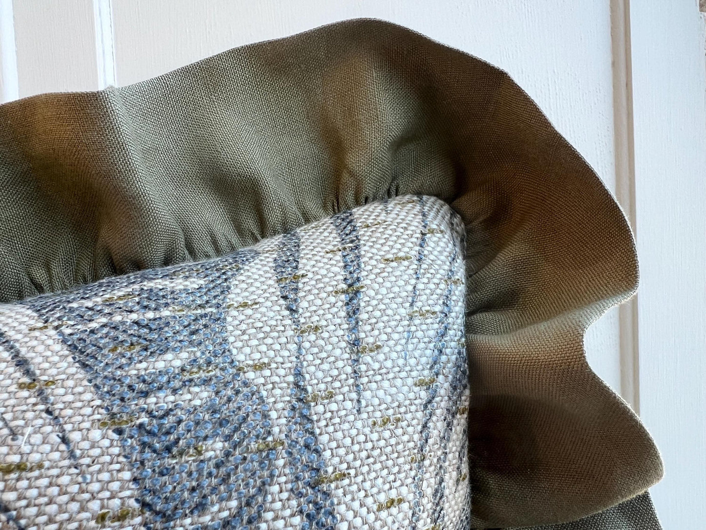 Cushions Made In Fermoie Savernake Linen Luxury Designer Decorative Pale Blue Cushion Pillow Throw Cover Green Ruffle Frill