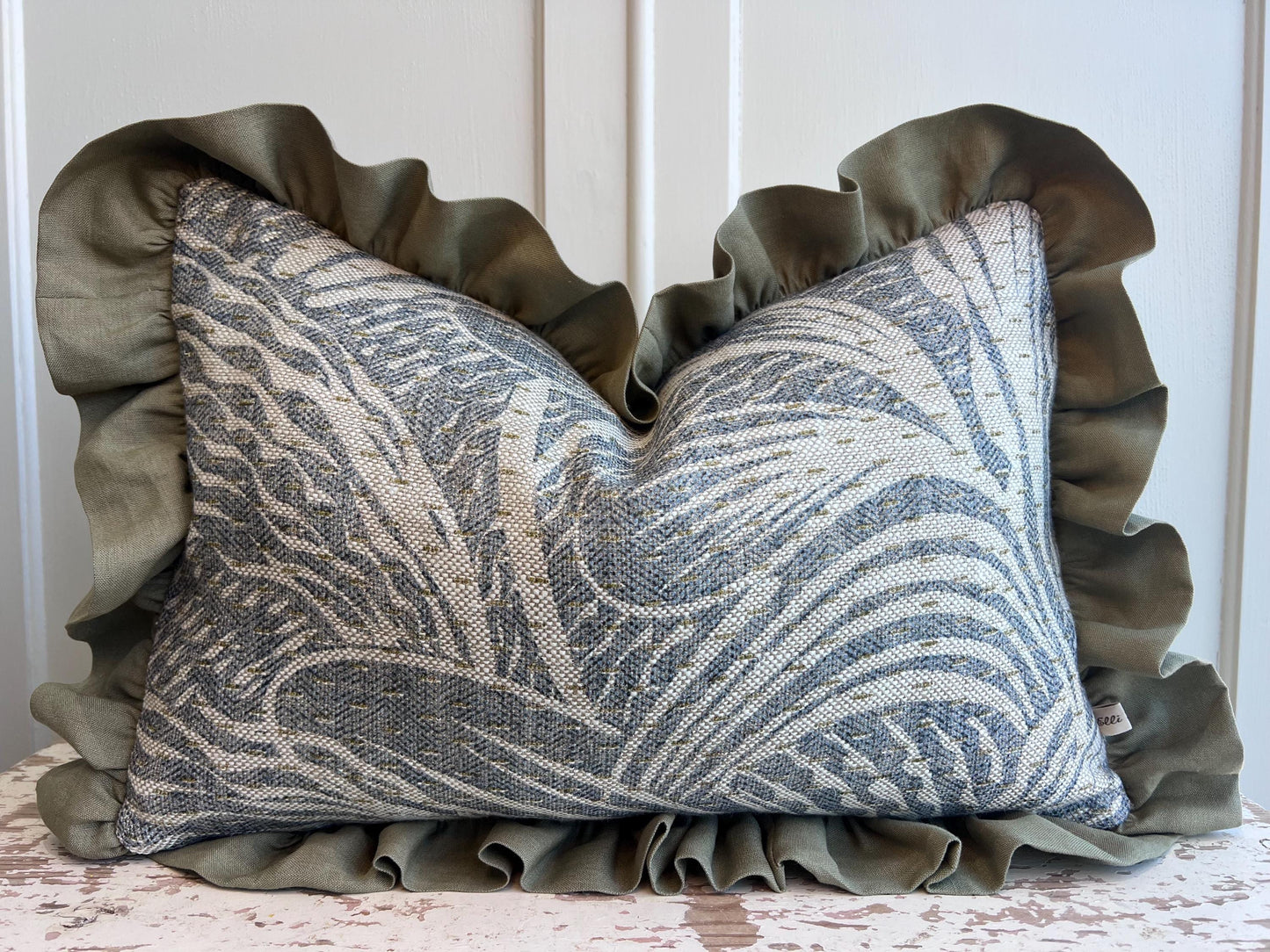 Cushions Made In Fermoie Savernake Linen Luxury Designer Decorative Pale Blue Cushion Pillow Throw Cover Green Ruffle Frill