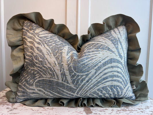 Cushions Made In Fermoie Savernake Linen Luxury Designer Decorative Pale Blue Cushion Pillow Throw Cover Green Ruffle Frill