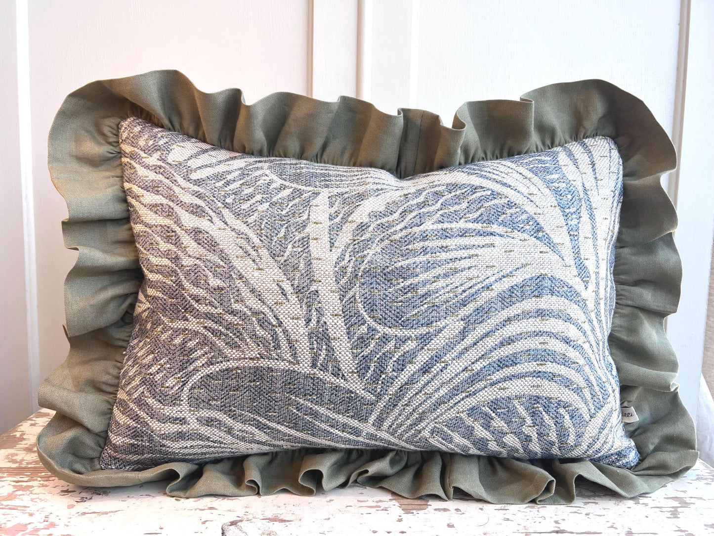 Cushions Made In Fermoie Savernake Linen Luxury Designer Decorative Pale Blue Cushion Pillow Throw Cover Green Ruffle Frill