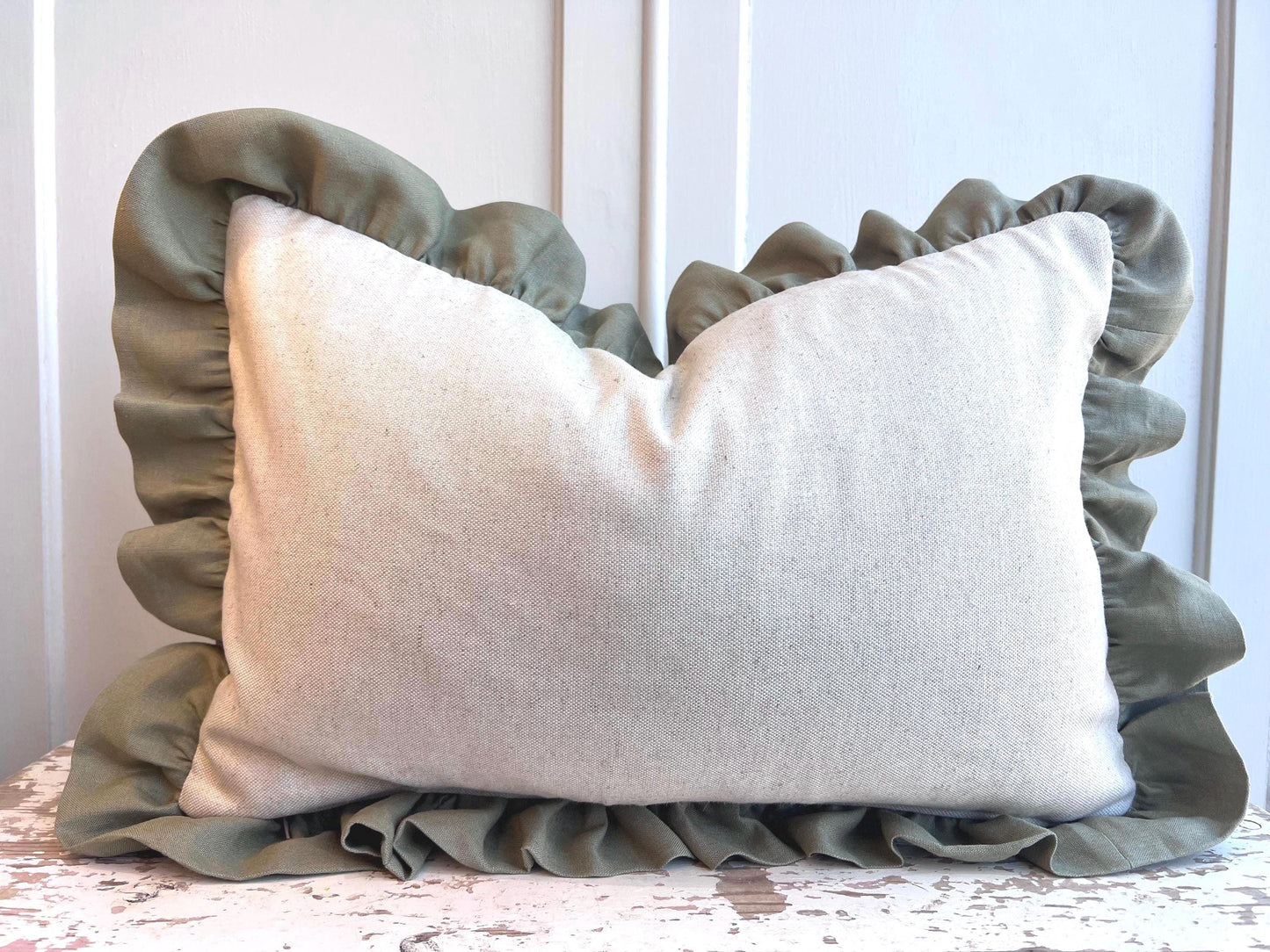 Cushions Made In Fermoie Savernake Linen Luxury Designer Decorative Pale Blue Cushion Pillow Throw Cover Green Ruffle Frill