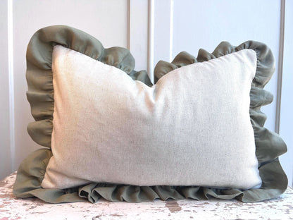 Cushions Made In Fermoie Savernake Linen Luxury Designer Decorative Pale Blue Cushion Pillow Throw Cover Green Ruffle Frill