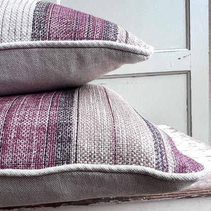 Fermoie Carskiey Broad Stripe Designer Burgundy Beige Linen Cushion Pillow Cover
