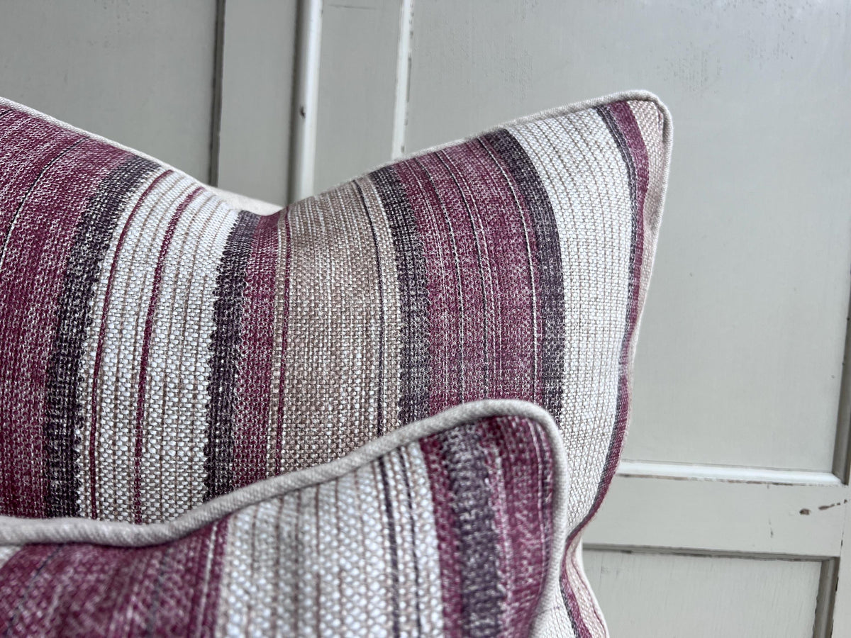 Fermoie Carskiey Broad Stripe Designer Burgundy Beige Linen Cushion Pillow Cover