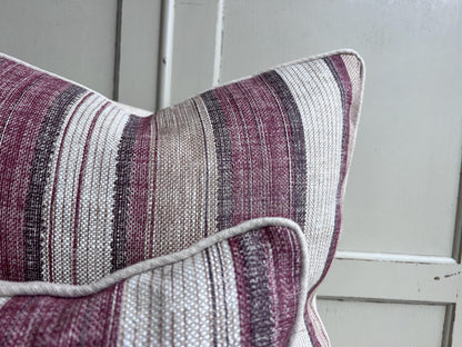 Fermoie Carskiey Broad Stripe Designer Burgundy Beige Linen Cushion Pillow Cover