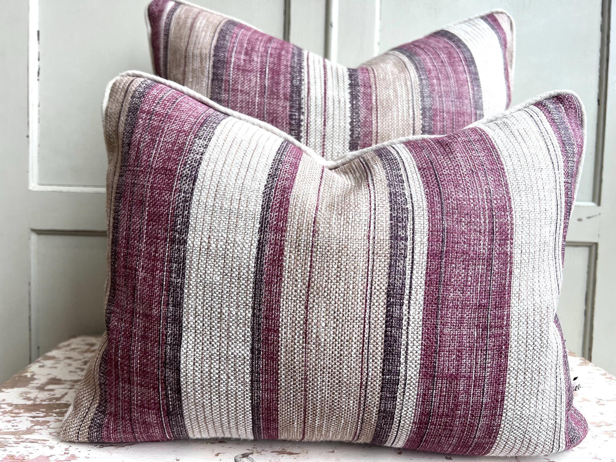 Fermoie Carskiey Broad Stripe Designer Burgundy Beige Linen Cushion Pillow Cover