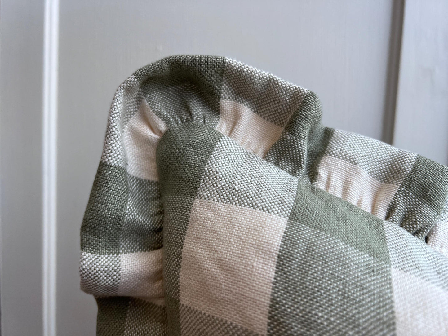 Cushions Made Linen Cotton Luxury Designer Pale Green Check Cushion Pillow Throw Cover Green Ruffle Frill