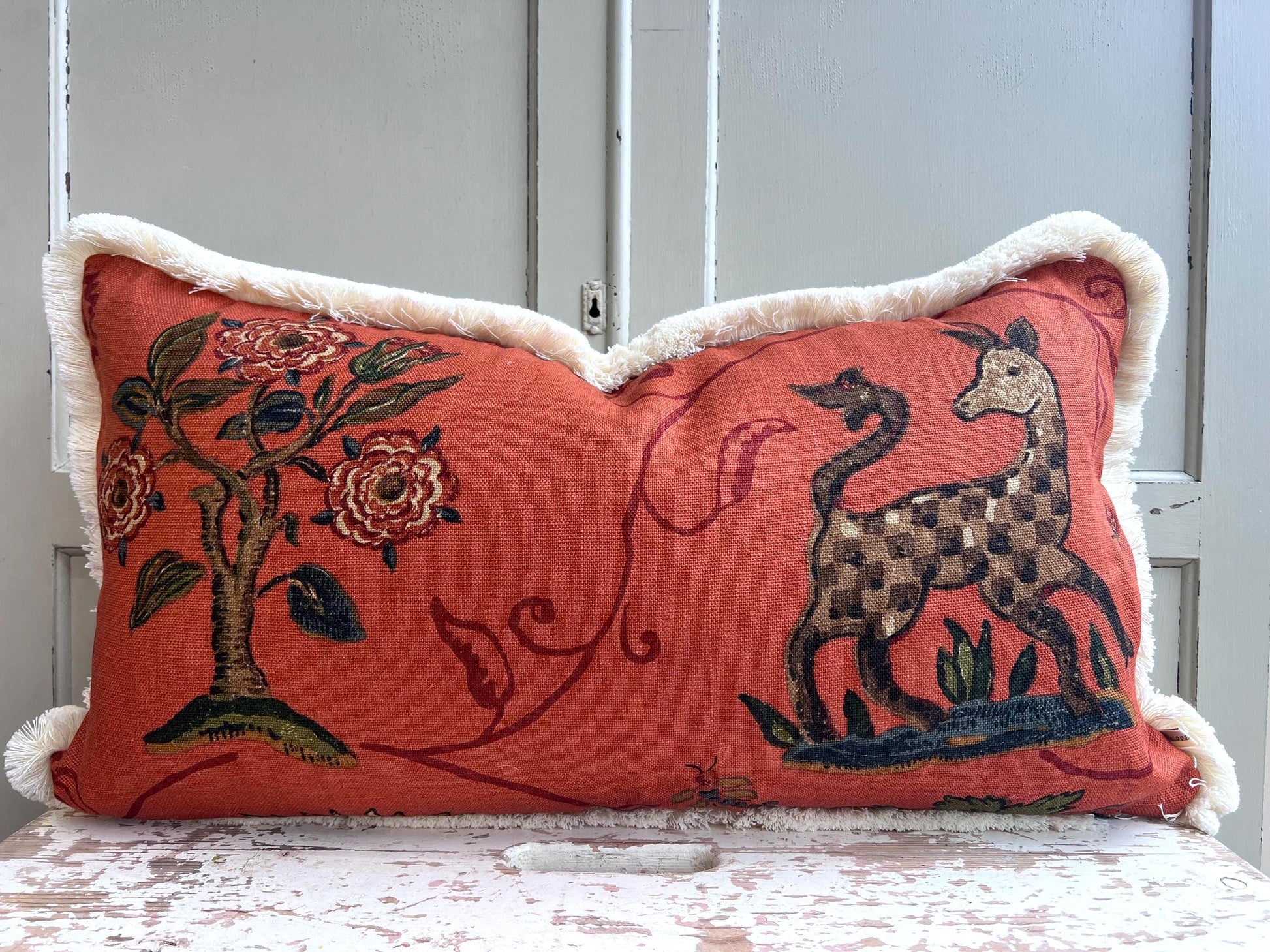 Schumacher Luxury Designer La Menagerie Pillow Cover Cushion Cover Flame Red