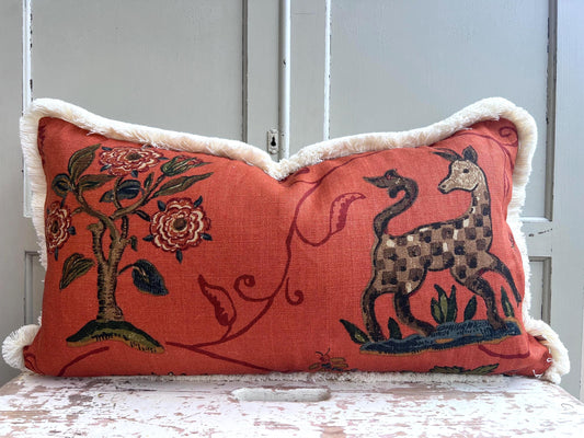 Schumacher Luxury Designer La Menagerie Pillow Cover Cushion Cover Flame Red