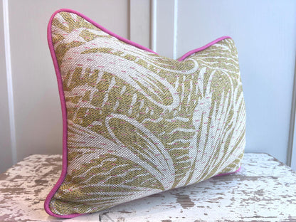 Cushions Made in Fermoie Savernake Linen Cushion Cover: Chartreuse Yellow Green Pillow With Bright Pink Piping