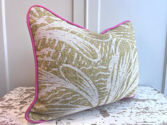 Cushions Made in Fermoie Savernake Linen Cushion Cover: Chartreuse Yellow Green Pillow With Bright Pink Piping