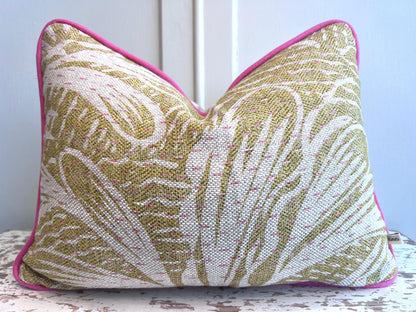 Cushions Made in Fermoie Savernake Linen Cushion Cover: Chartreuse Yellow Green Pillow With Bright Pink Piping
