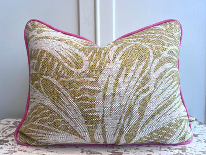 Cushions Made in Fermoie Savernake Linen Cushion Cover: Chartreuse Yellow Green Pillow With Bright Pink Piping