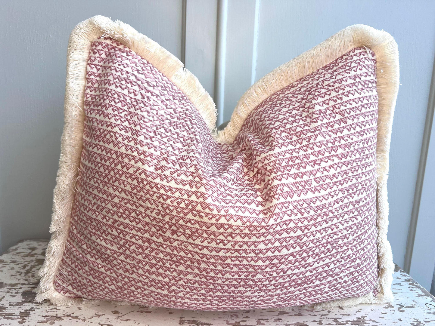 Cushions Made In Fermoie Mendip Pink Neutral Cotton Cushion Pillow Throw Cover Brush Fringe
