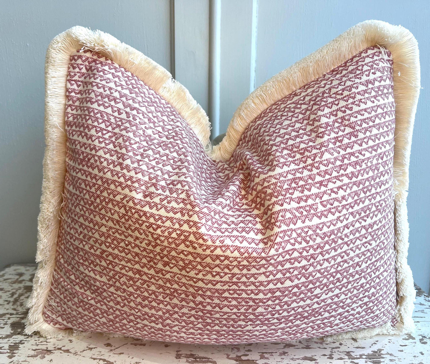 Cushions Made In Fermoie Mendip Pink Neutral Cotton Cushion Pillow Throw Cover Brush Fringe