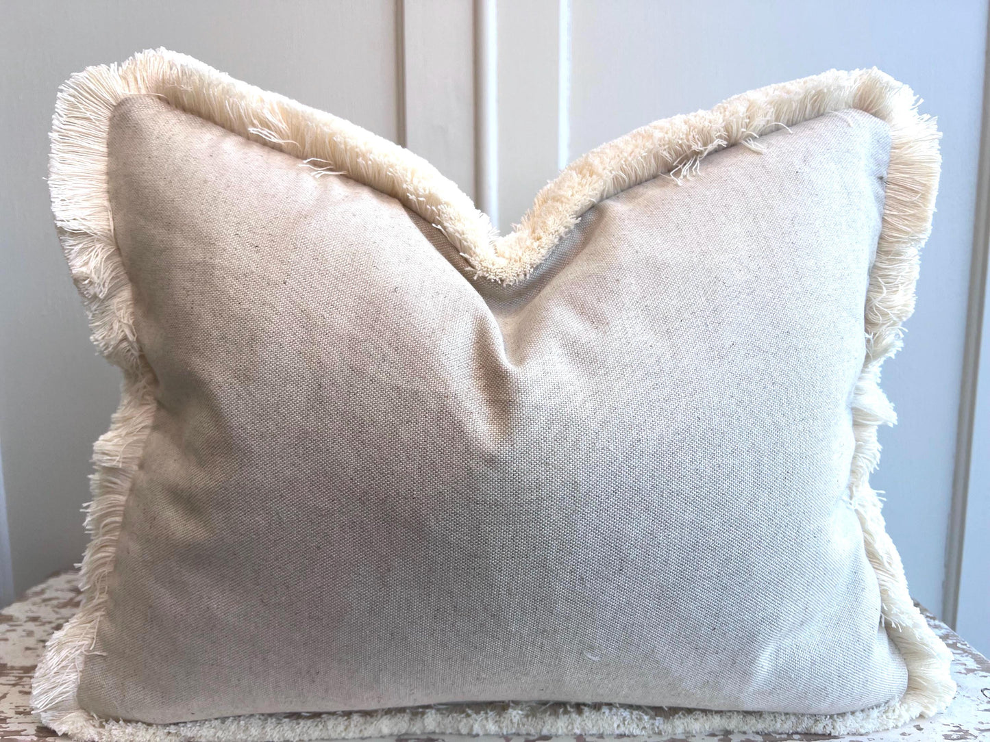 Cushions Made In Fermoie Mendip Pink Neutral Cotton Cushion Pillow Throw Cover Brush Fringe