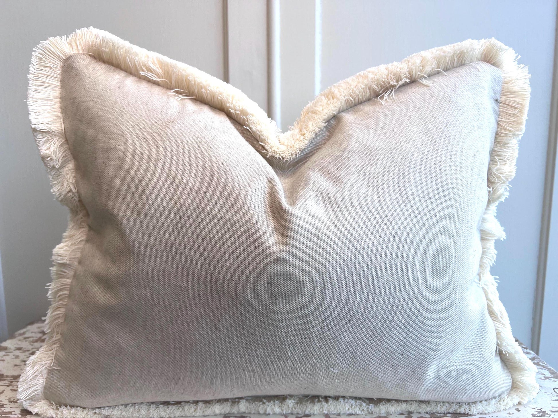 Cushions Made In Fermoie Mendip Pink Neutral Cotton Cushion Pillow Throw Cover Brush Fringe