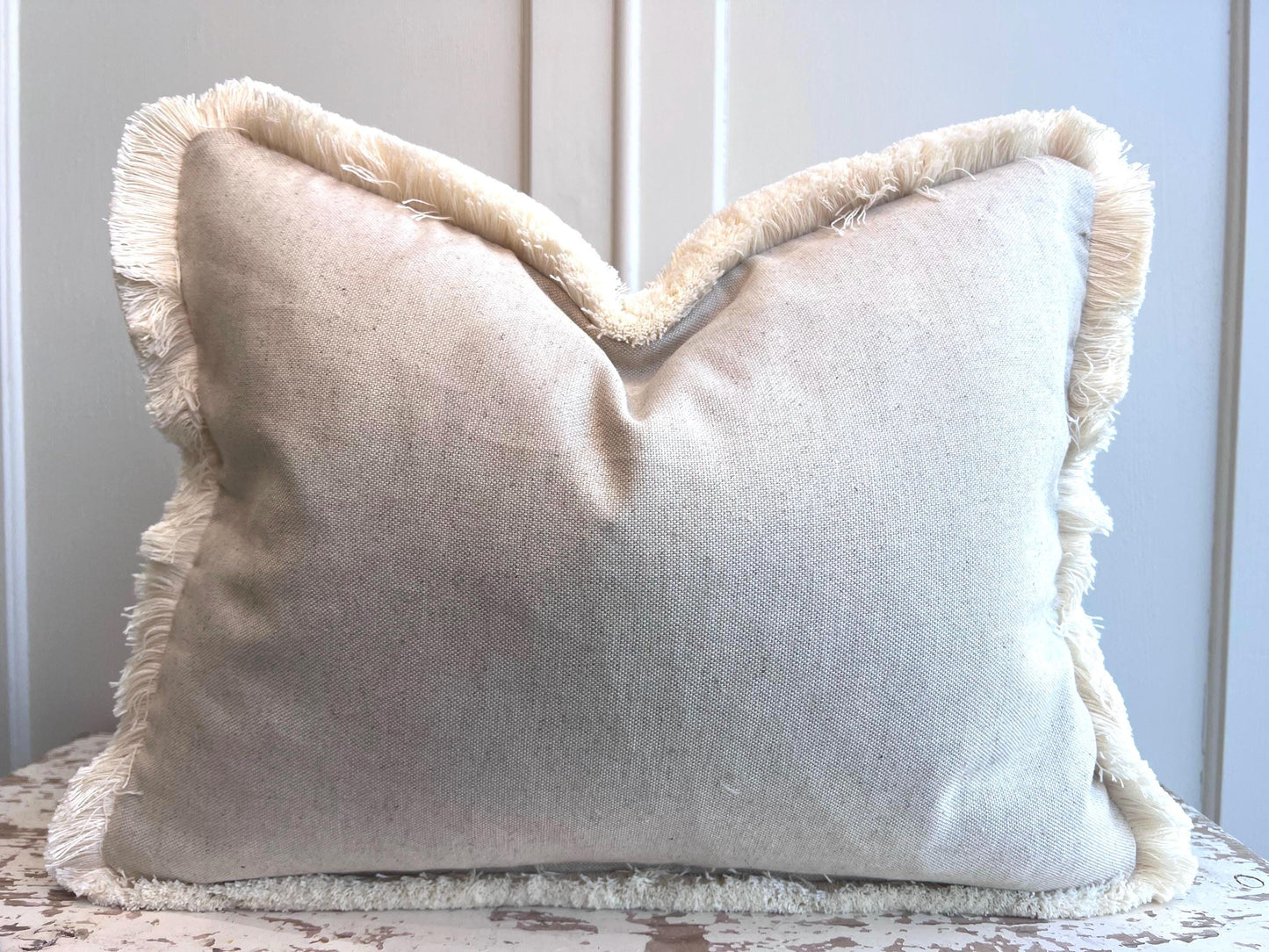 Cushions Made In Fermoie Mendip Pink Neutral Cotton Cushion Pillow Throw Cover Brush Fringe