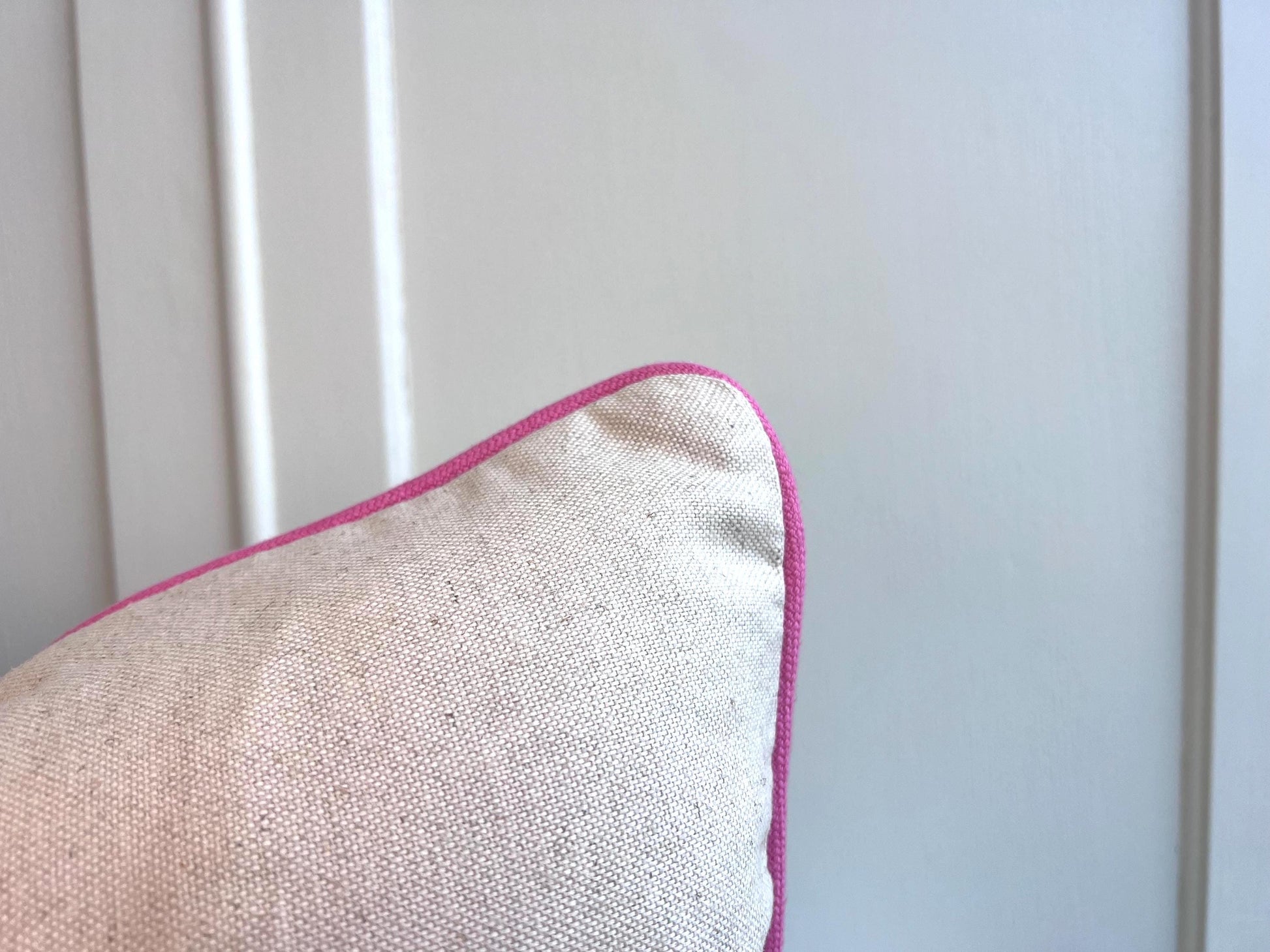Cushions Made in Fermoie Savernake Linen Cushion Cover: Chartreuse Yellow Green Pillow With Bright Pink Piping