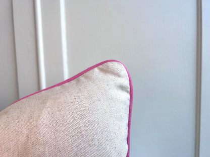 Cushions Made in Fermoie Savernake Linen Cushion Cover: Chartreuse Yellow Green Pillow With Bright Pink Piping