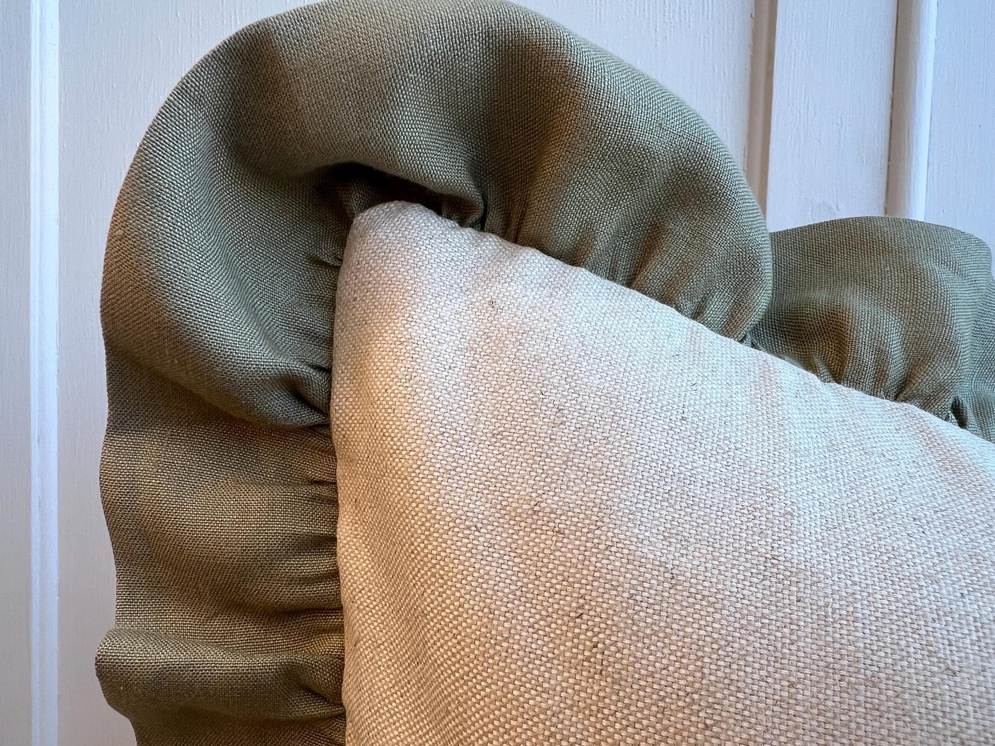Cushions Made In Fermoie Savernake Linen Luxury Designer Decorative Pale Blue Cushion Pillow Throw Cover Green Ruffle Frill