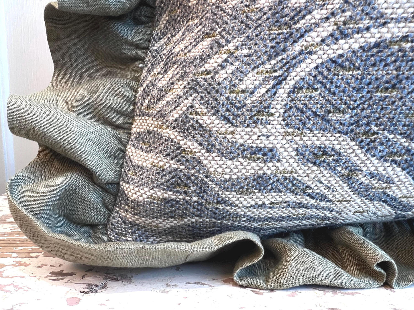 Cushions Made In Fermoie Savernake Linen Luxury Designer Decorative Pale Blue Cushion Pillow Throw Cover Green Ruffle Frill