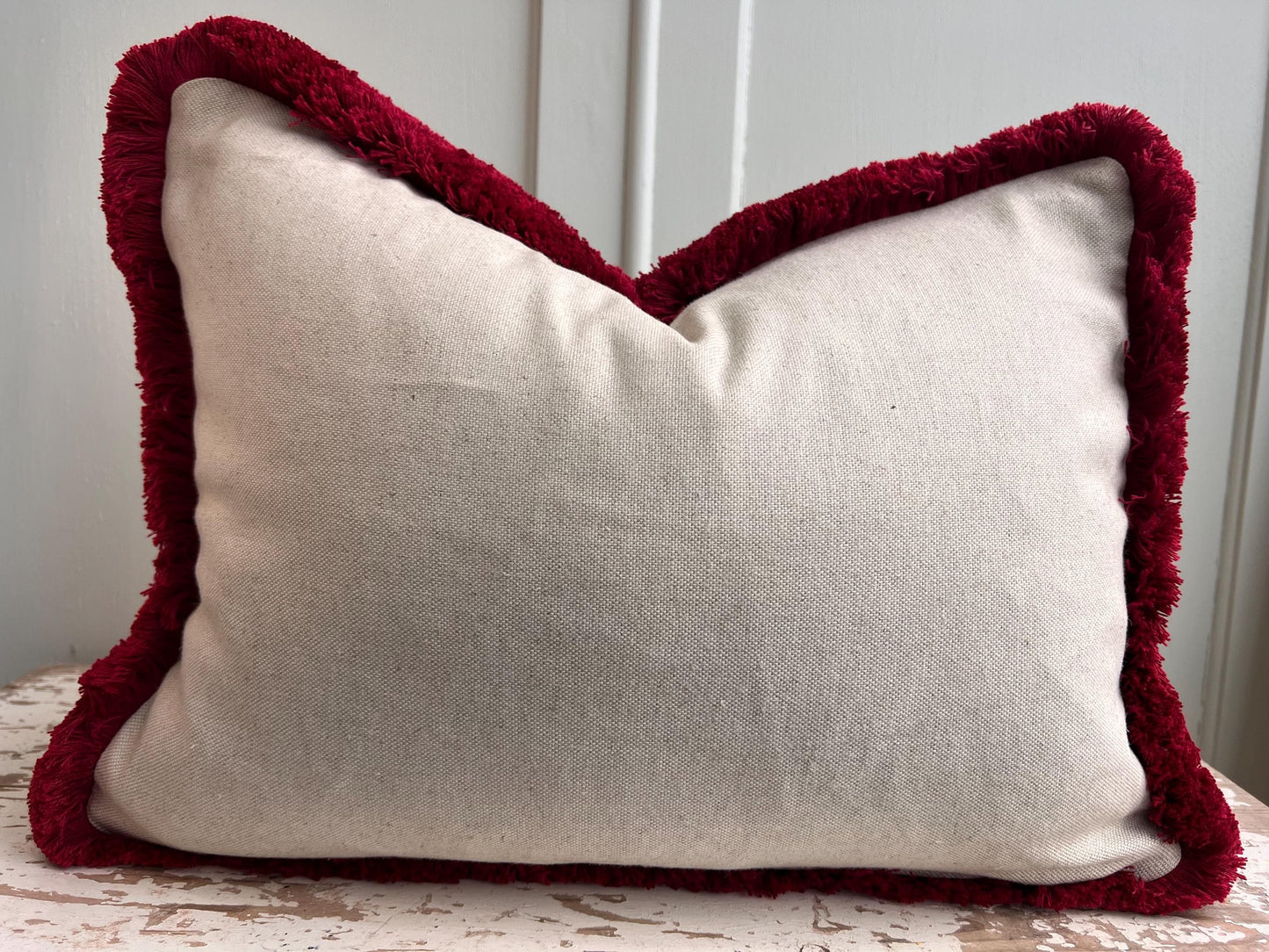 Cushions Made in Fermoie Savernake Fabric Designer Decorative Rich Blue Linen Cushion Pillow Throw Cover With Red Brush Fringe