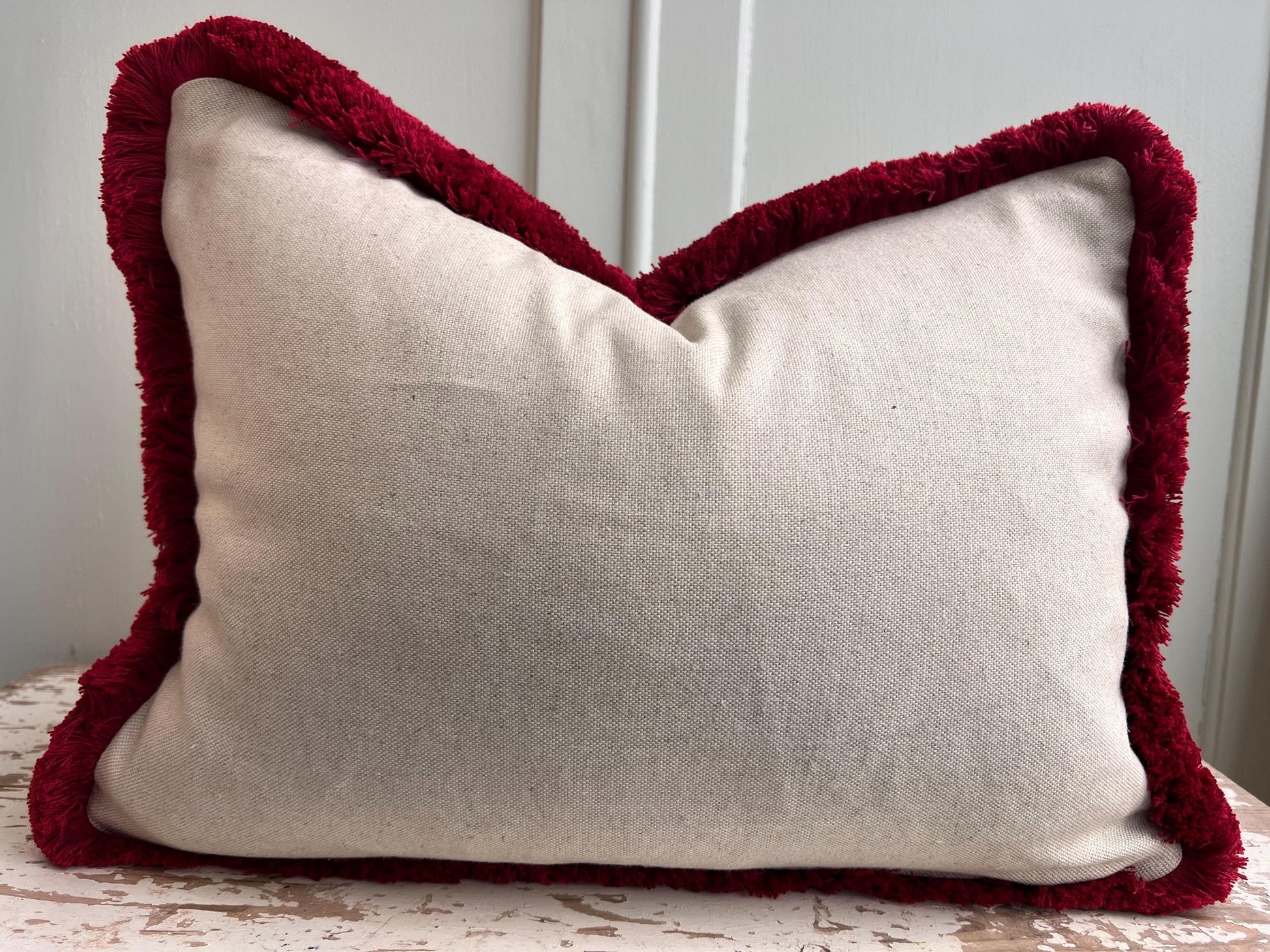 Cushions Made in Fermoie Savernake Fabric Designer Decorative Rich Blue Linen Cushion Pillow Throw Cover With Red Brush Fringe
