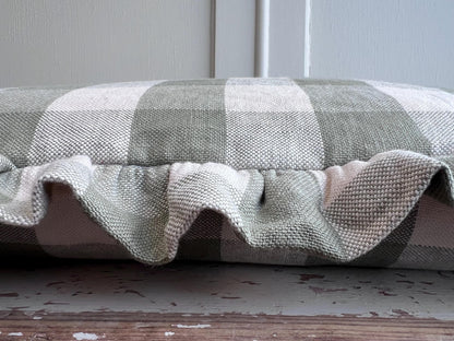 Cushions Made Linen Cotton Luxury Designer Pale Green Check Cushion Pillow Throw Cover Green Ruffle Frill