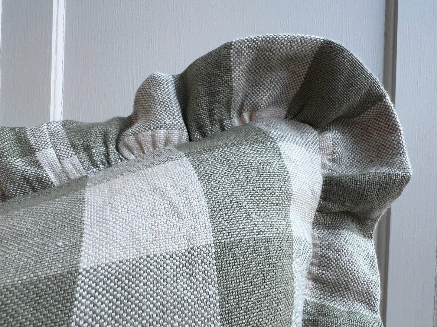 Cushions Made Linen Cotton Luxury Designer Pale Green Check Cushion Pillow Throw Cover Green Ruffle Frill
