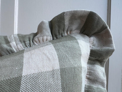 Cushions Made Linen Cotton Luxury Designer Pale Green Check Cushion Pillow Throw Cover Green Ruffle Frill
