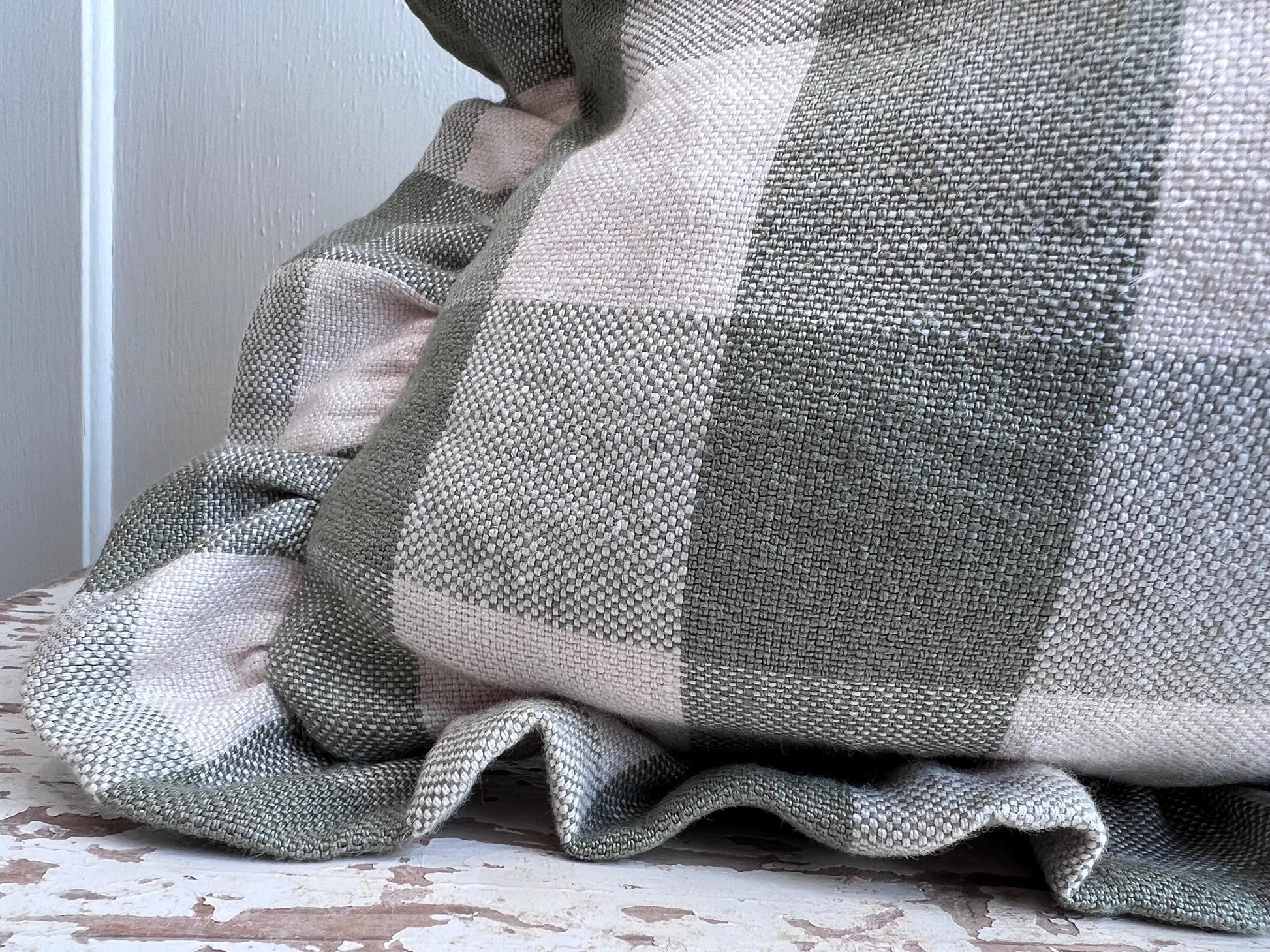 Cushions Made Linen Cotton Luxury Designer Pale Green Check Cushion Pillow Throw Cover Green Ruffle Frill
