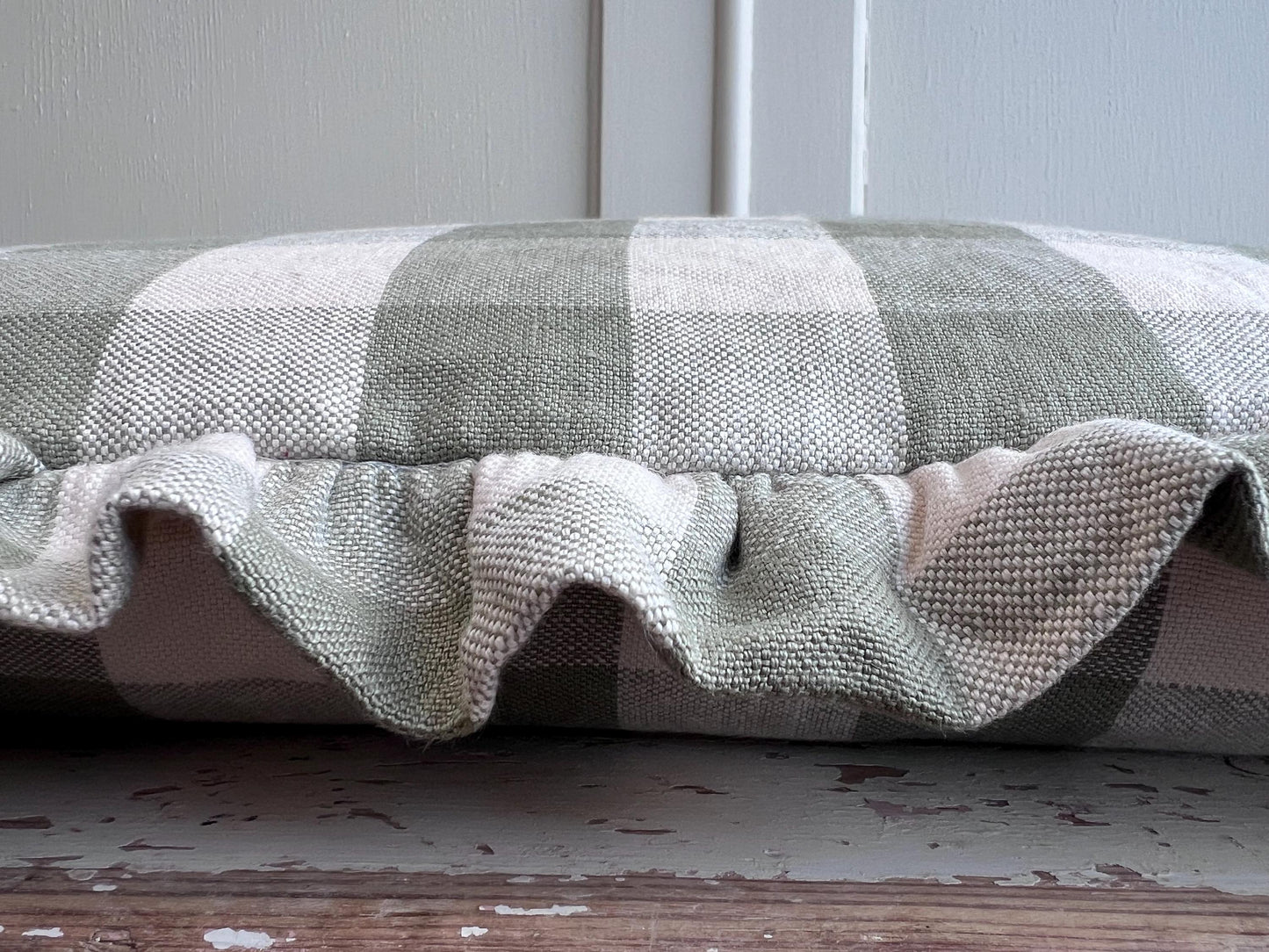 Cushions Made Linen Cotton Luxury Designer Pale Green Check Cushion Pillow Throw Cover Green Ruffle Frill